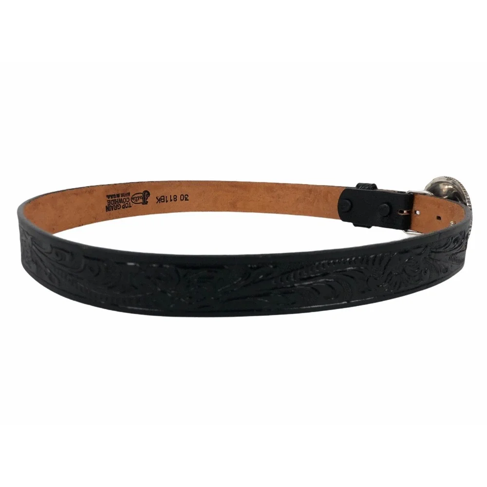 Justin Kids Champion Black Tooled Belt 811BK Black Top Grain Cowhide Made in USA